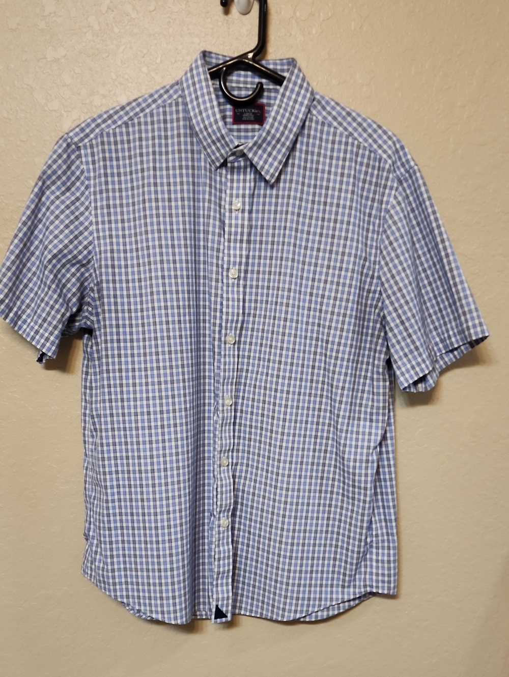 UNTUCKit Short-Sleeve Blue & White Checked Button-Down Shirt